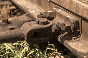 Industrial background in retro style. Fragment of a railway manual switch.