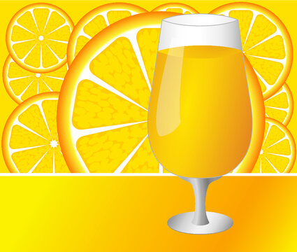 Vector illustration. Glass with orange juice. Orange background