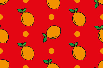 Geometric seamless pattern with lemon on a red background.