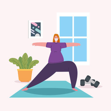 woman exercising at home, stay at home, healthy lifestyle indoor, prevention covid 19 vector illustration design