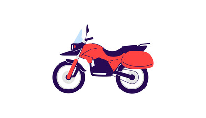 Motorcycle semi flat RGB color vector illustration. Motor bike for racing and driving. Vehicle for exploration. Transport for extreme sport isolated cartoon object on white background
