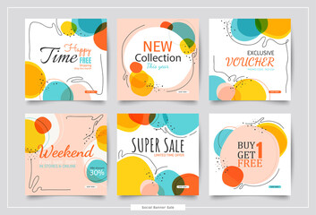 Social media sale collection posts. Promotional square banner colorful template  design. Vector  modern abstract for business website creative . 