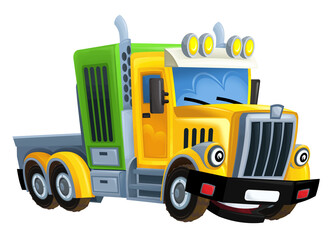 cartoon scene with cargo truck car on white background - illustration