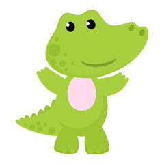 Crocodile vector cartoon crocodilian character of green alligator playing in kids playroom illustration animalistic childish funny predator isolated on white background.