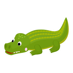 Crocodile vector cartoon crocodilian character of green alligator playing in kids playroom illustration animalistic childish funny predator isolated on white background.