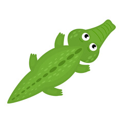 Crocodile vector cartoon crocodilian character of green alligator playing in kids playroom illustration animalistic childish funny predator isolated on white background.
