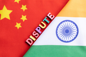 Concept showing of Dispute between the India and China with Flags.