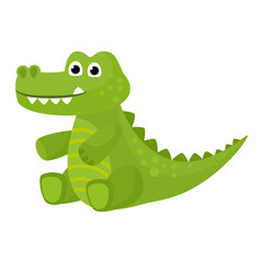 Crocodile vector cartoon crocodilian character of green alligator playing in kids playroom illustration animalistic childish funny predator isolated on white background.