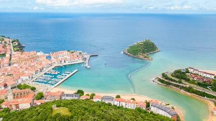 Fototapeta na wymiar aerial view of basque fishing town and its coastline