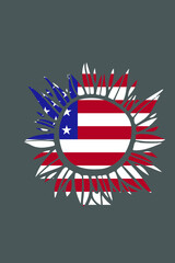 Patriotic sunflower illustration for t-shirt wall art, print.