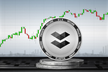Elastos ELA cryptocurrency; Elastos coin on the background of the chart