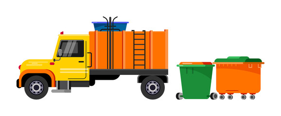 Fototapeta premium Garbage truck vector trash vehicle transportation illustration recycling waste clean service van car industry cleaning rubbish truck recycle container isolated on white background.