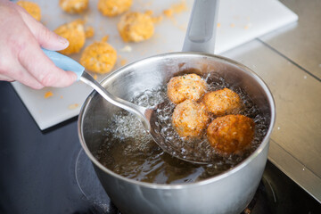 Close-up on deep-fried chicken balls