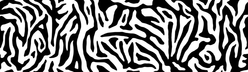 Zebra fur  - stripe skin, animal pattern. Repeating texture. Black and white seamless background. Vector