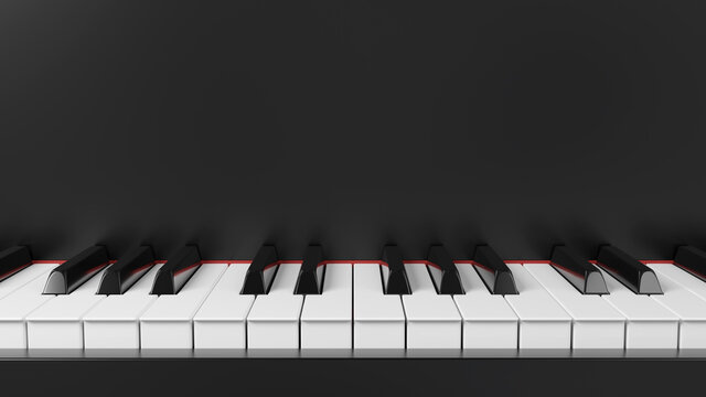 Front view grand piano keyboard. Background for music events banners. 3D rendering image.
