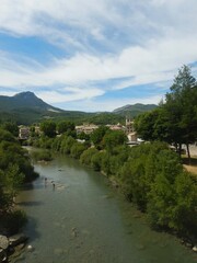 Fototapeta na wymiar View of the Verdon river from the Roc bridge in Castellane near Castellane, France