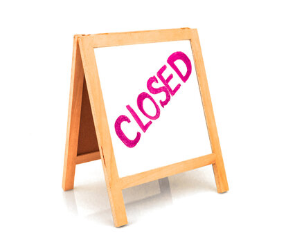 Text closed, announcement on board, blackboard, chalkboard, frame. Isolated on white background. - Powered by Adobe