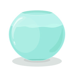 Aquarium glass bowl with water in flat style. Vector hand drawn illustration of transparent tank for fishes and aquacultures.