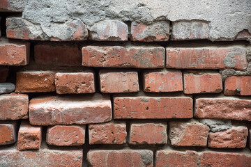 Holes in a damaged brick red wall