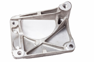 Aluminum bracket - a supporting part or structure used to mount car elements on a white isolated...