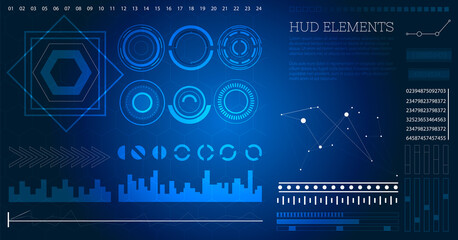 Futuristic sci fi user interface. Blue HUD interface elements.