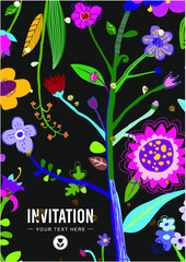 Bright and Colorful Floral Background.  Textile Pattern. Wedding Invitation.