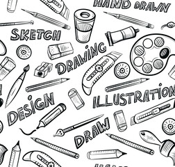 seamless art tools pattern vector illustration