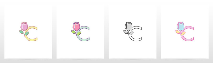 Rose On Letter Logo Design C