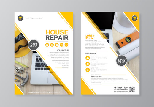 Construction tools cover and back page a4 flyer design template for print