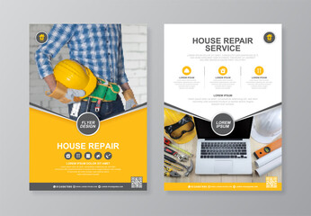 Construction tools cover and back page a4 flyer design template for print