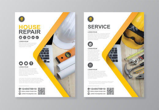 Construction tools cover and back page a4 flyer design template for print