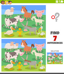 differences educational task with cartoon farm animals