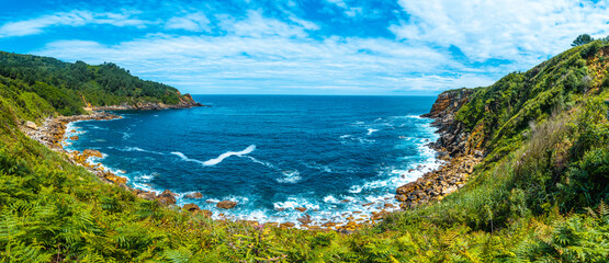 Monte Ulia in the city of San Sebastián, Basque Country. Visit the hidden cove of the city called Illurgita Senadia or Illurgita Senotia. Panoramic view of the cove of Mount Ulia