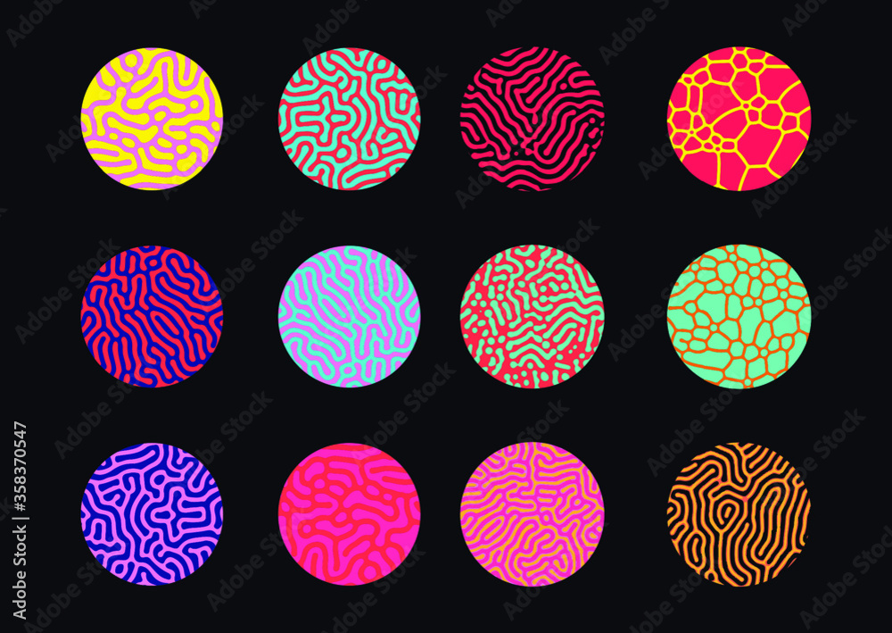 Poster Set of circles with Reaction–diffusion or Turing pattern made by generative art computer algorithm that models chemical and physical phenomena.