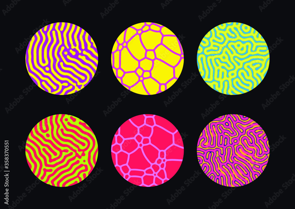Poster Set of circles with Reaction–diffusion or Turing pattern made by generative art computer algorithm that models chemical and physical phenomena.