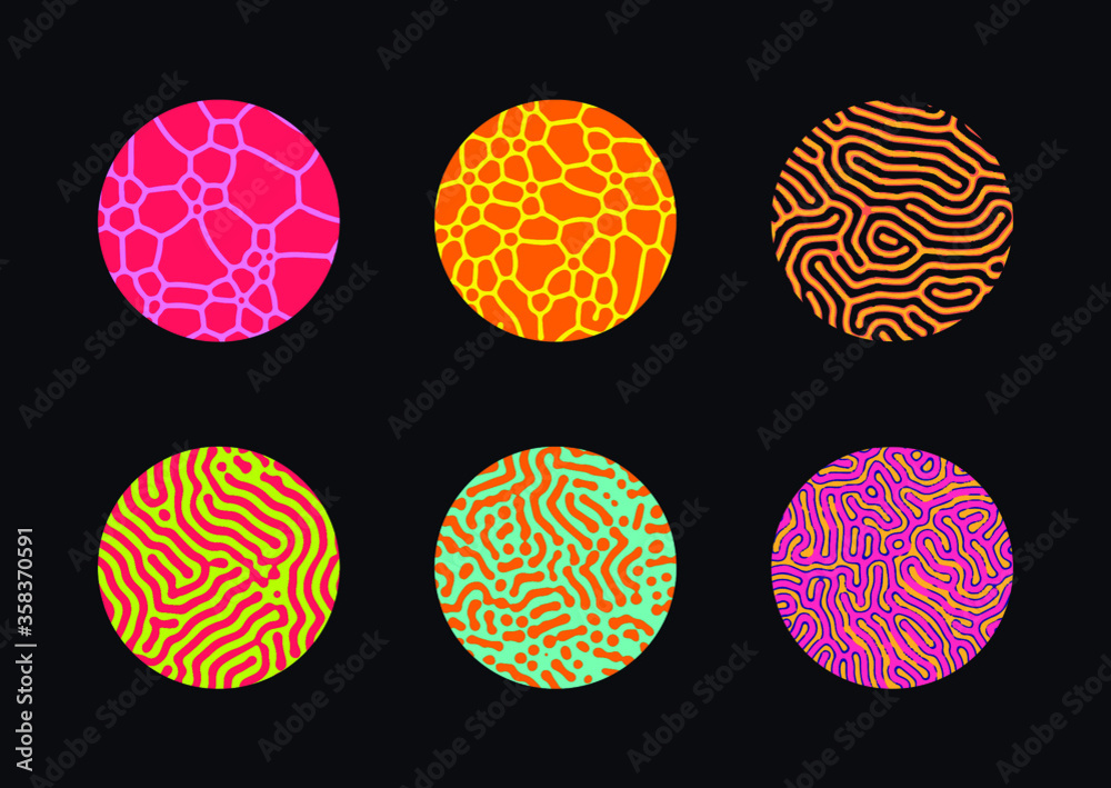 Poster Set of circles with Reaction–diffusion or Turing pattern made by generative art computer algorithm that models chemical and physical phenomena.