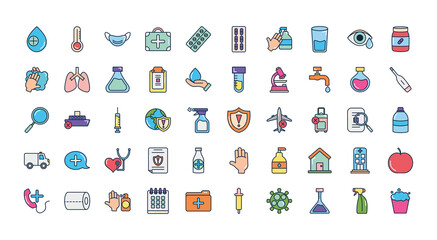 covid19 icon set, line color style