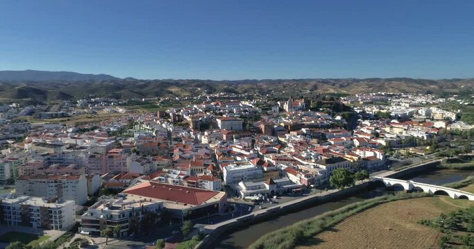 Algarve destination region, town of Silves and Castle aerial, one of the best preserved Moorish fortifications in Portugal.