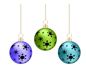 Christmas balls in different colors hanging. Vector illustration.
