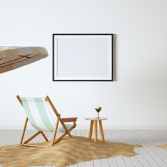 Quarantine beach setup inside a living room, vacation at home, stay at home movement