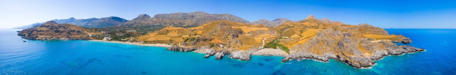 Amazing Ammoudi, Ammoudaki, Damnoni beaches in Crete island, Greece near famous resort of Plakias - obrazy, fototapety, plakaty