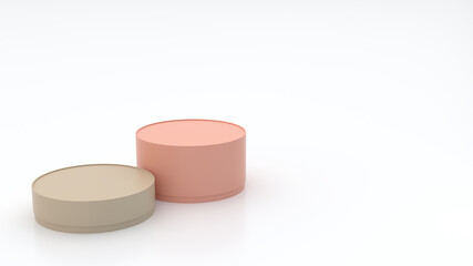 2nd cylindrical boxes of various sizes, pastel colors on the floor and white background, semi-glossy, with reflections, concepts, gift box package, 3d rendering
