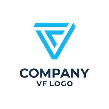 vf logo vector initials geometric modern clean design blue color white background