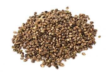 raw hemp seeds isolated on a white background. healthy lifestyle. weight loss and proper nutrition