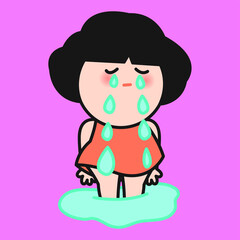 Girl Sinking In Her Own Flood Of Tears Concept Card Character illustration
