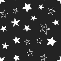 Star doodles seamless pattern. Hand drawn stars background texture.