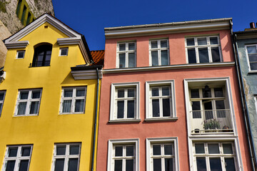 Fototapeta na wymiar Nyhavn district in Copenhagen, the capital of Denmark. City center-panoramic view with beautiful colorful houses. Tourism in Denmark.