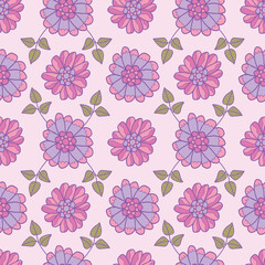 Retro 60s floral. Vector repeat pattern. Great for home decor, wrapping, fashion, scrapbooking, wallpaper, gift, kids, apparel.