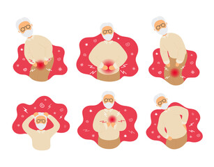 Collection of old man with different pains