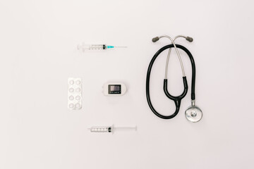 Medical equipment on white background.